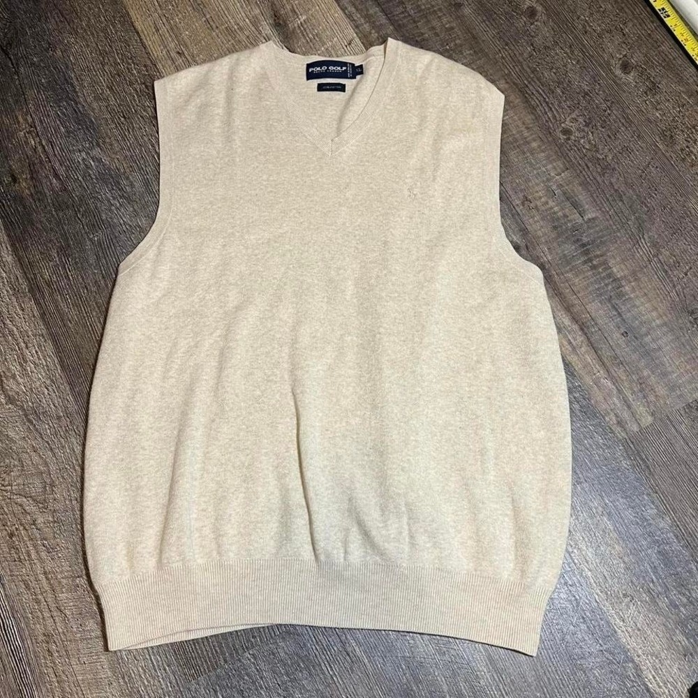 Vintage 1990s Polo Golf Ralph Lauren V-Neck Sweater Vest Beige XL